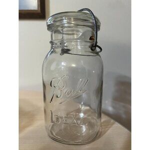 Vintage BALL IDEAL Quart Canning Jar with Glass Lid Bail Closure